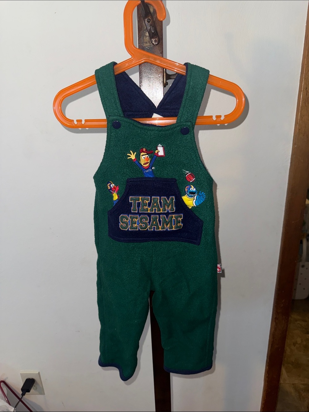 Sesame Street Green Overalls with Navy 'Team Sesame' Pocket